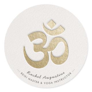 White & Gold OM Symbol YOGA Meditation Instructor Classic Round Sticker