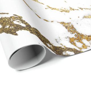 White Golden Stroke Marble Shiny Glam Abstract VIP
