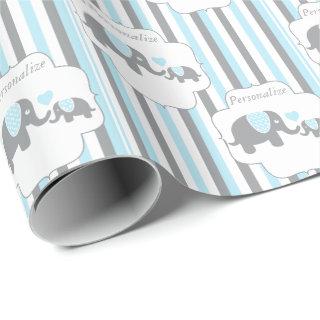 White, Gray & Blue Stripe Elephants Baby Shower
