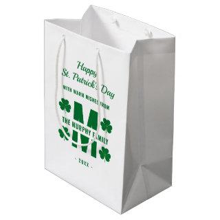 White Green Monogram Family Name St. Patrick's Day Medium Gift Bag