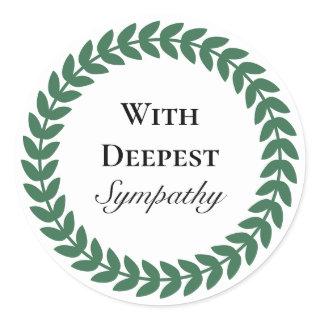 White Green Wreath With Deepest Sympathy Classic Round Sticker