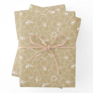 White Hibiscus Floral on Gold  Sheets