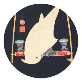 White Macaw Vintage Bird Japanese Woodblock Print Classic Round Sticker