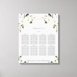 White Magnolia Floral Wedding Seating Chart   Canvas Print