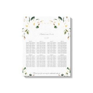 White Magnolia Floral Wedding Seating Chart   Canvas Print