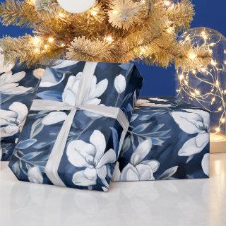 White Magnolia Pattern on midnight background
