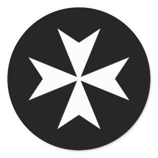 White Maltese Cross Classic Round Sticker