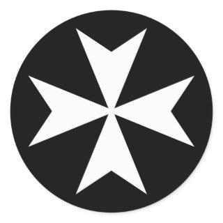 White Maltese Cross Classic Round Sticker
