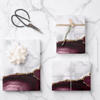 White Marble Gilded Burgundy Red Agate  Sheets