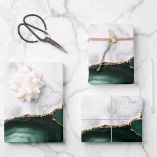 White Marble Gilded Emerald Green Agate  Sheets