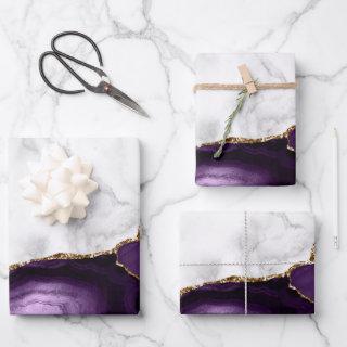 White Marble Gilded Purple Agate  Sheets