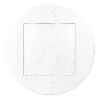 White Marble Gold Frame Modern Elegant Blank Plain Classic Round Sticker