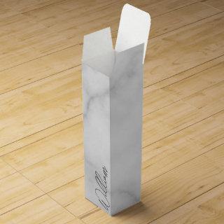 White Marble Modern Script Personalized Name Wine Box