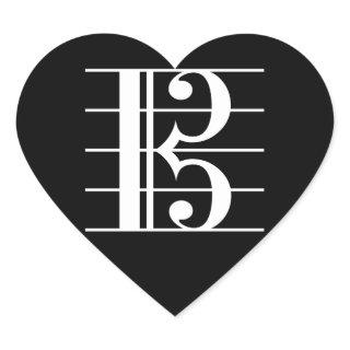 White-on-Black Alto Clef Heart Sticker