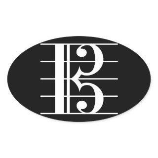 White-on-Black Alto Clef Oval Sticker