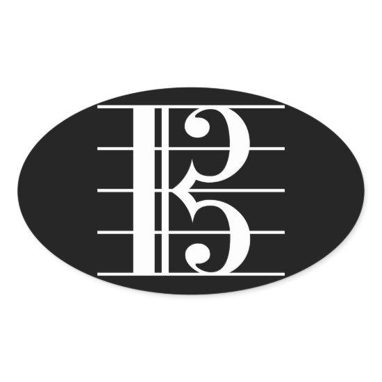 White-on-Black Alto Clef Oval Sticker