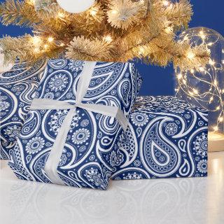 White on blue vintage paisley pattern