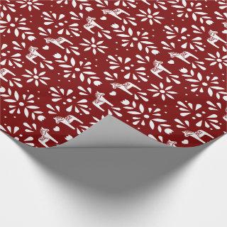 White on Dark Red Swedish Dala Horse Christmas