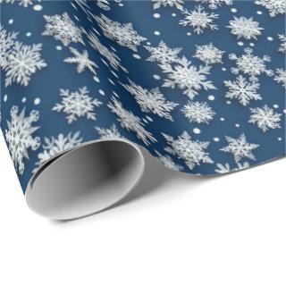 White on Navy Blue Snowflakes Watercolor Christmas