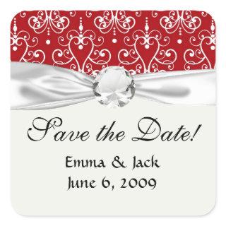 white on red swirl chandelier heart damask square sticker