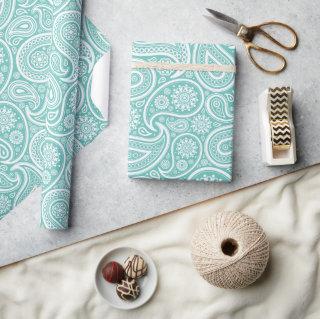 White on turquoise vintage paisley pattern