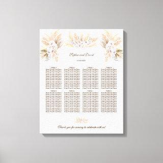 White Orchid Pampas Grass Wedding Seating Chart Canvas Print