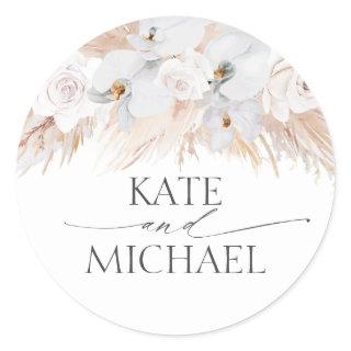 White Orchids and Pampas Grass Wedding Classic Round Sticker