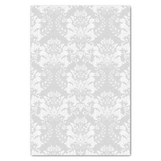 White Ornate Swirls Custom Light Gray Background Tissue Paper