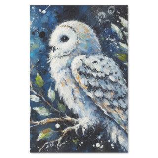 White Owl On Branch in Moonlight Painting Tissue Paper