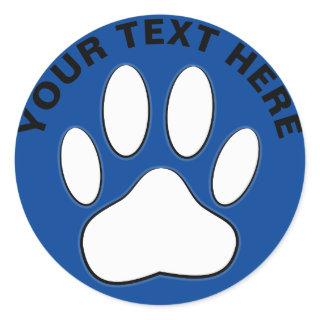 White Paw Print Custom Text Classic Round Sticker