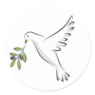 White peace dove with olive branch classic round sticker