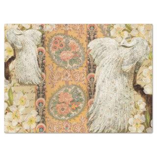 White Peacocks and Blossoms Decoupage Tissue Paper