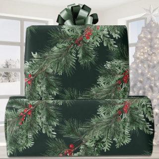White Pine Green Spruce Red Berries Garland Forest