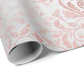 White Pink Rose Gold Floral Grungy Metallic Gray