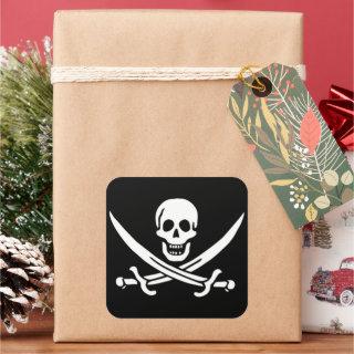 White, Pirate Flag Calico Jack, Skull & Cutlass  Square Sticker