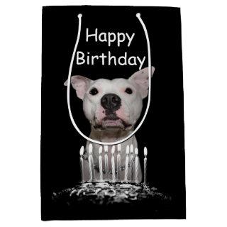 White Pitbull Birthday Medium Gift Bag