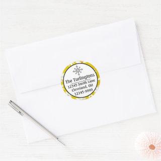 White Poinsettias on Bright Yellow Return Address Classic Round Sticker