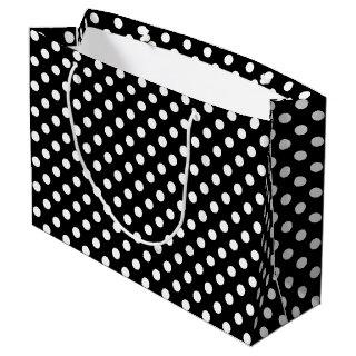 White Polka Dots on Black Background Large Gift Bag