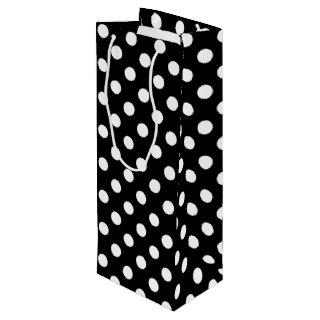 White Polka Dots on Black Background Wine Gift Bag