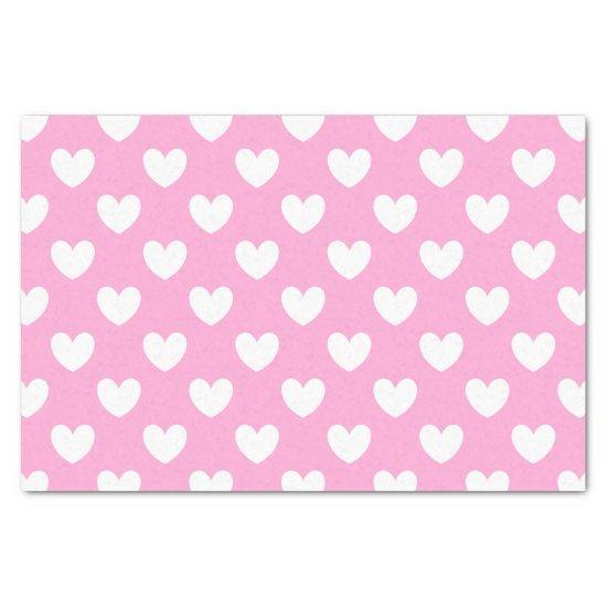 White polka hearts on Cotton Candy Pink Tissue Paper