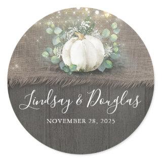 White Pumpkin and Baby's Breath Rustic Country Classic Round Sticker