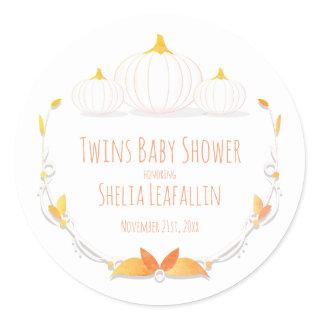 White Pumpkin Autumn Twins Baby Shower Sticker