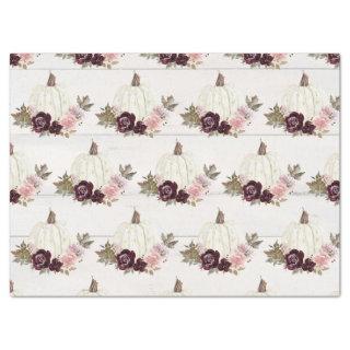 White Pumpkin Burgundy Pink Floral Fall Watercolor Tissue Paper