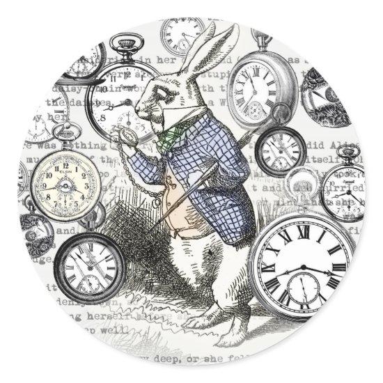 White Rabbit Alice in Wonderland Clocks Classic Round Sticker