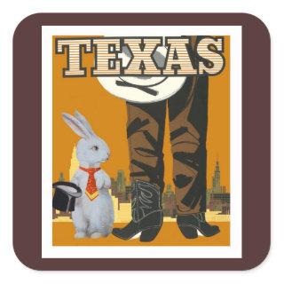 White Rabbit Meets Texas Cowboy Square Sticker