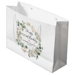 White Rose Floral Eucalyptus Wreath 100th Birthday Large Gift Bag
