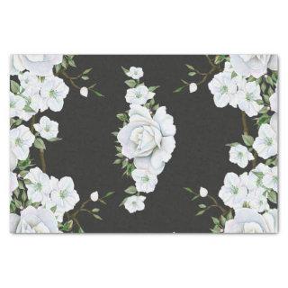 White Roses Floral & Charcoal Grey Vintage Elegant Tissue Paper