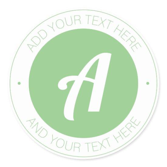 White & Sage Green Monogram or Add logo Classic Round Sticker