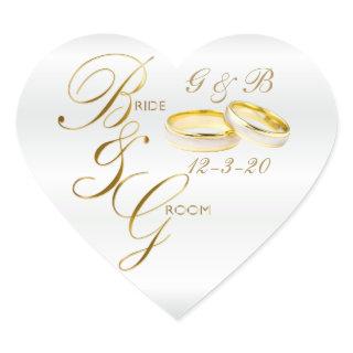 White Satin and Gold Wedding Rings with DIY Text Heart Sticker