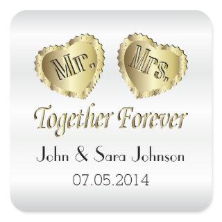 White Satin Wedding  - Personalize Square Sticker